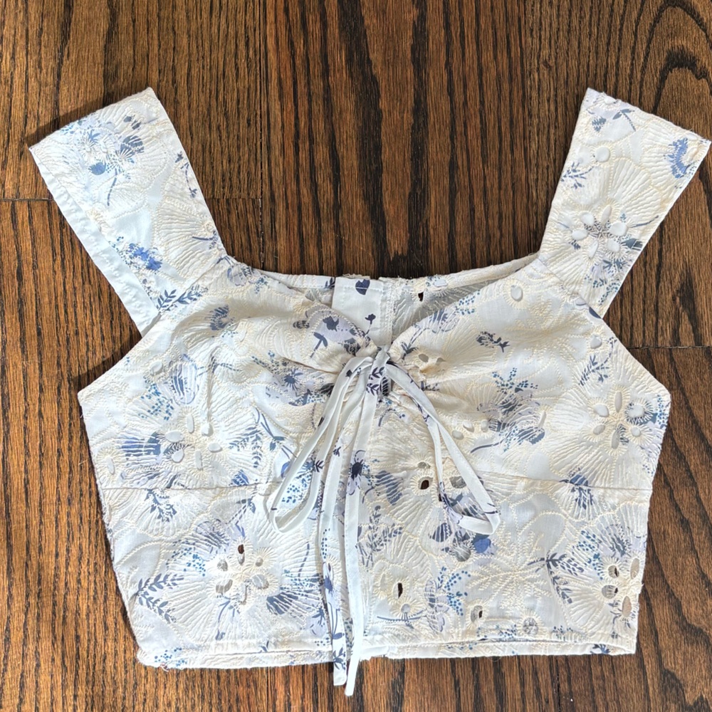 Cider Cream and Blue Floral Top